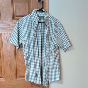 Orvis Men's Blue and White Checkered Shirt